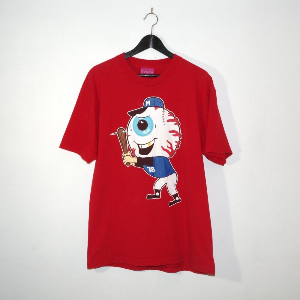 Mishka NYC Eye Baseball Graphic Tee Red Mens Large Made in USA
